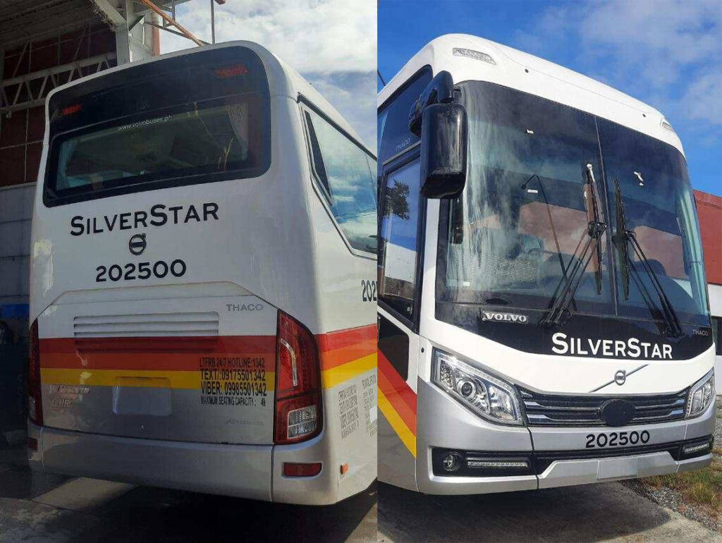 Front and rear view of Silver Star's new THACO Volvo B11R bus. (Photo by PerfectoNick ElizaldeGallego DorojaDuran)